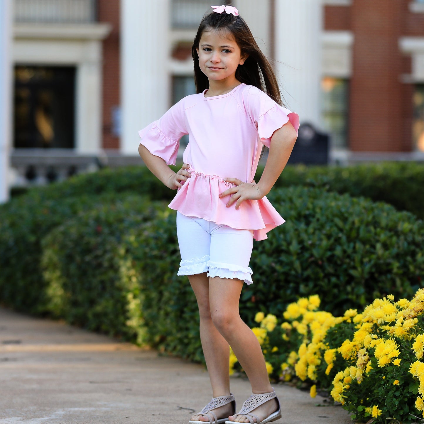 AnnLoren Little Toddler Big Girls' Angel Sleeve Pink Boutique Ruffle Top Shirt Clothing Sizes 2/3T - 7/8