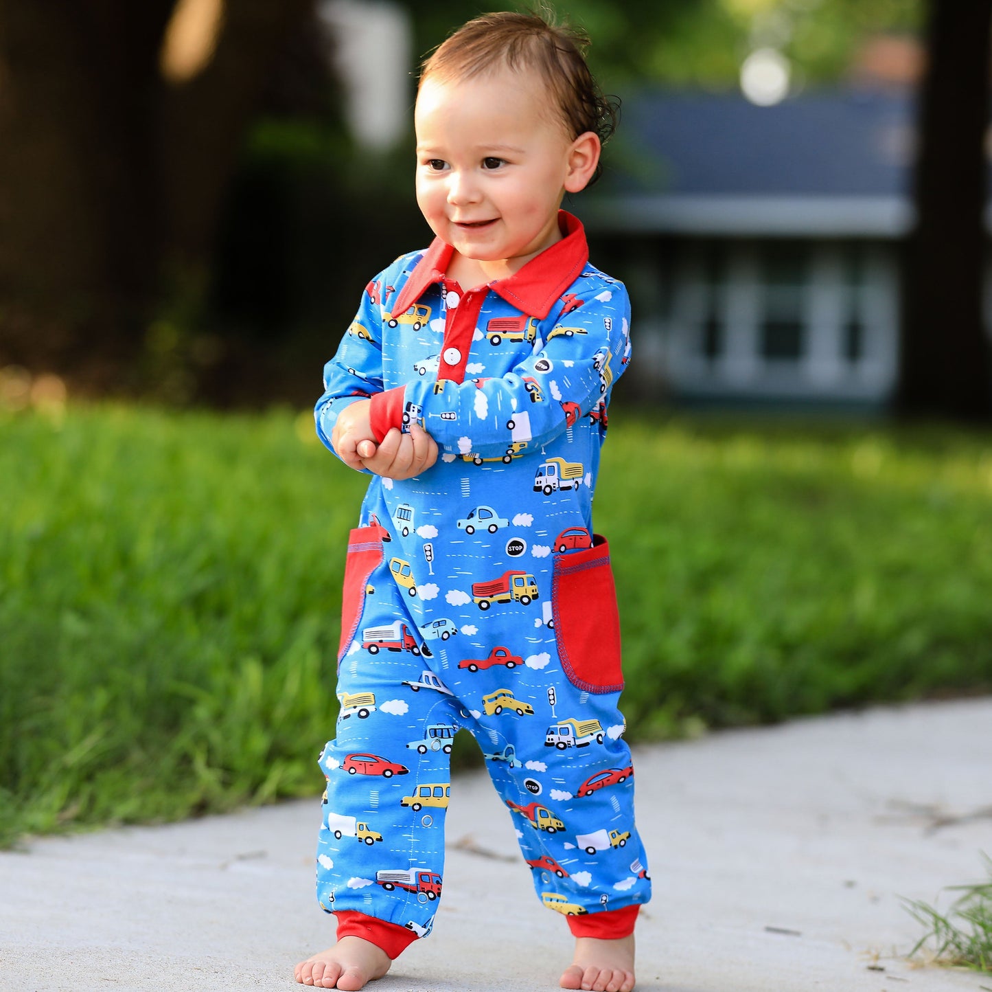 AnnLoren Automobile Cars Trucks Long Sleeve Baby/Toddler Boys Romper Toddler