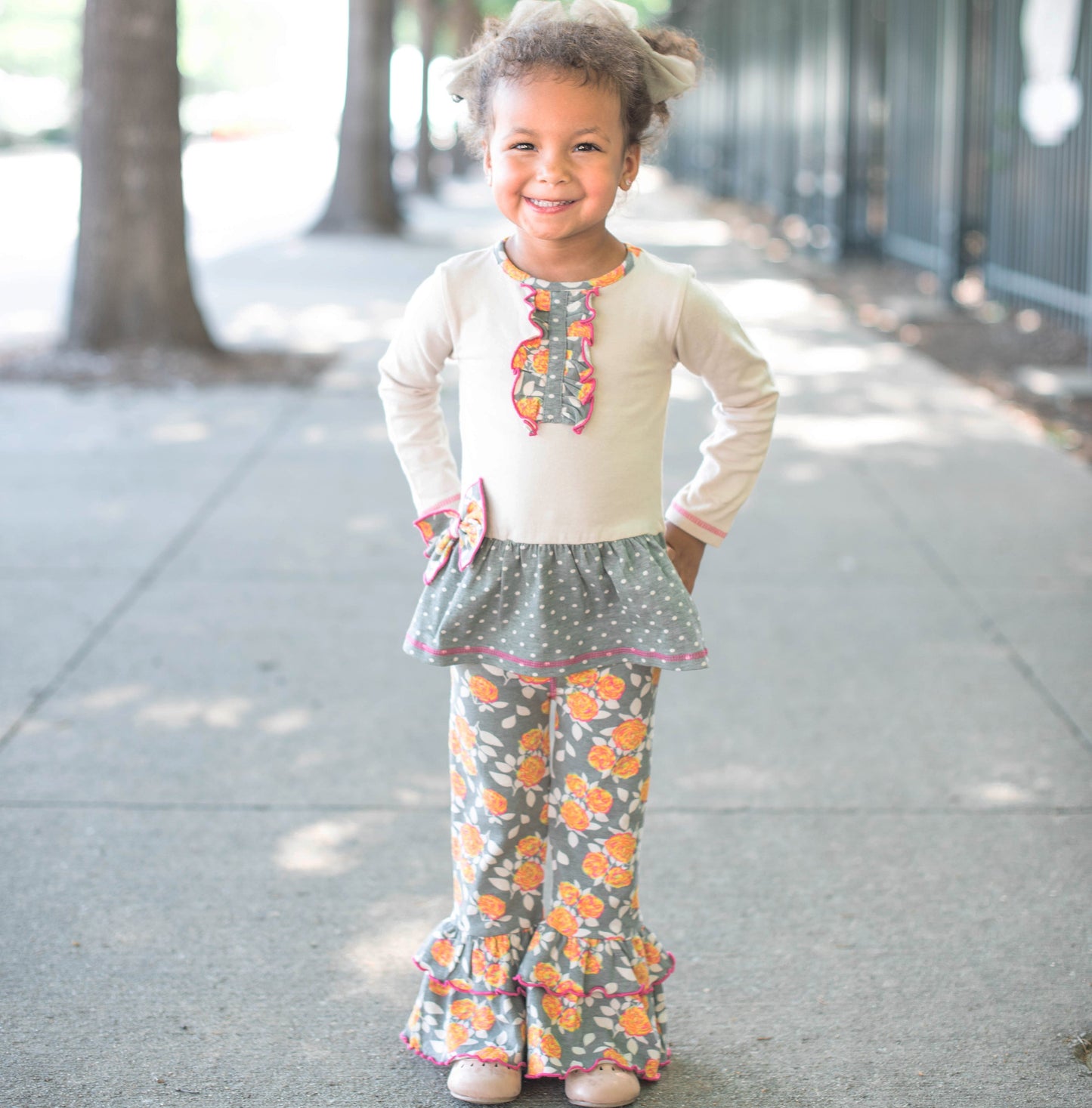 AnnLoren Girls Vintage Floral Polka Dots Tunic & Ruffle Pant Clothing Set 2/3T-9/10