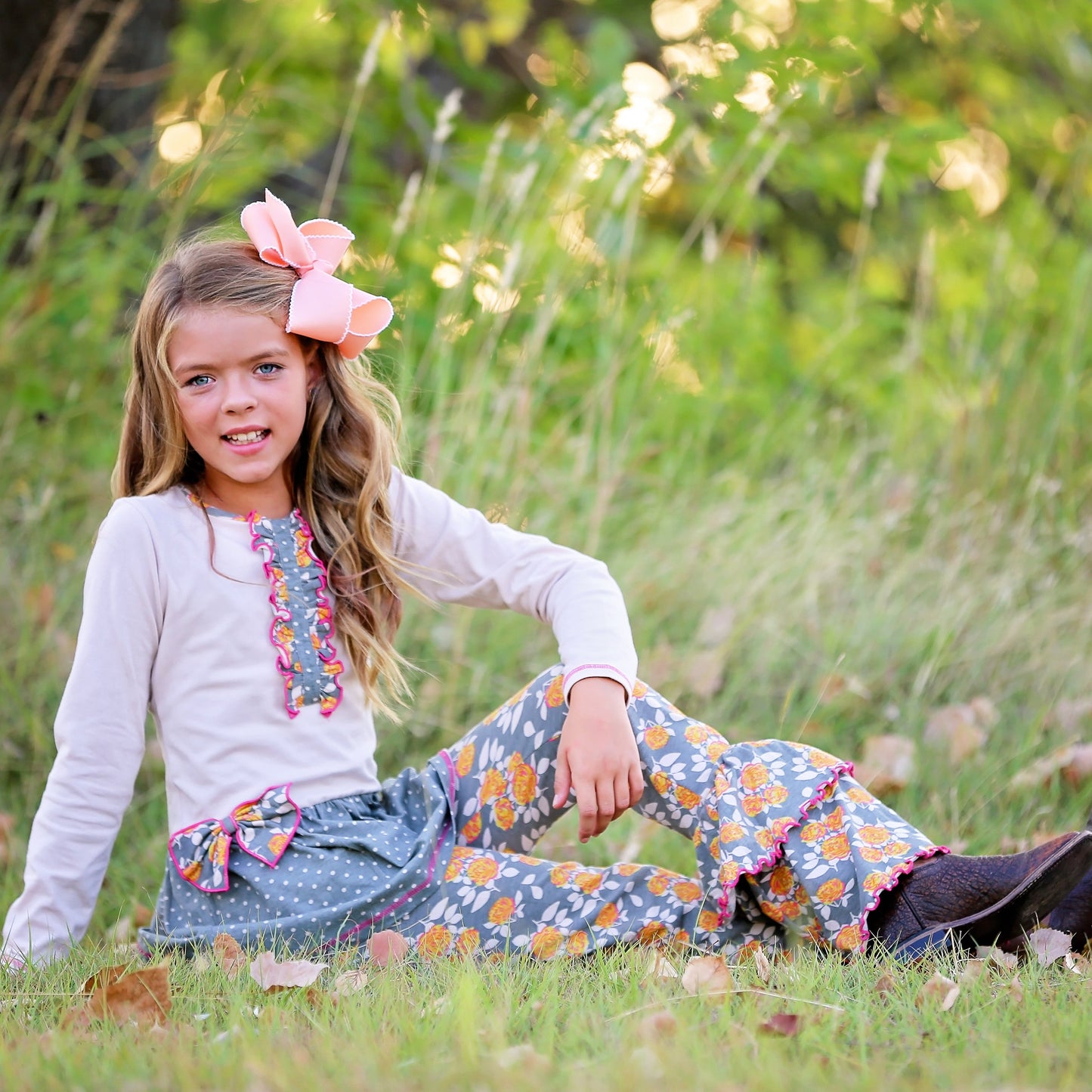 AnnLoren Girls Vintage Floral Polka Dots Tunic & Ruffle Pant Clothing Set 2/3T-9/10