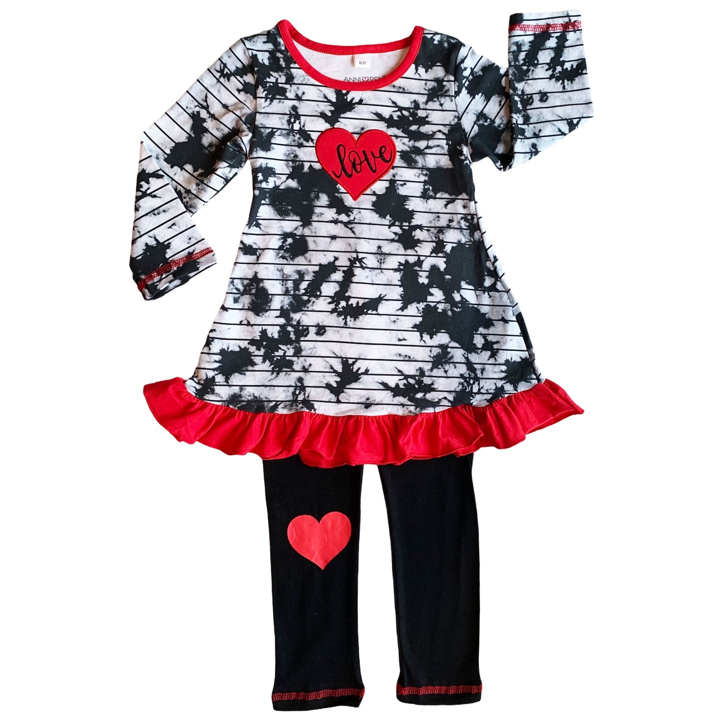 AnnLoren Girls Valentine's Day Heart Tie Dye Outfit Dress and Black Leggings