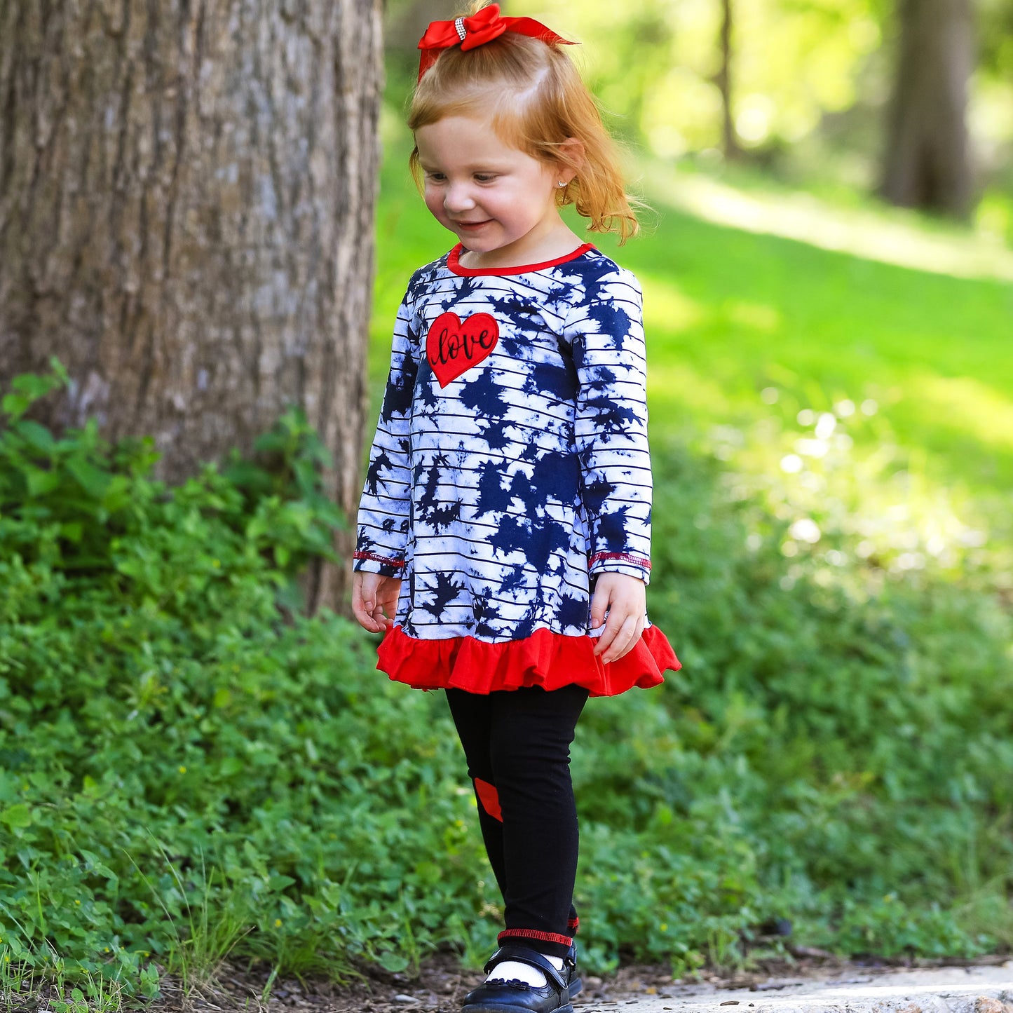 AnnLoren Girls Valentine's Day Heart Tie Dye Outfit Dress and Black Leggings