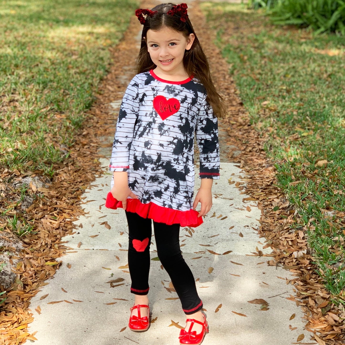 AnnLoren Girls Valentine's Day Heart Tie Dye Outfit Dress and Black Leggings