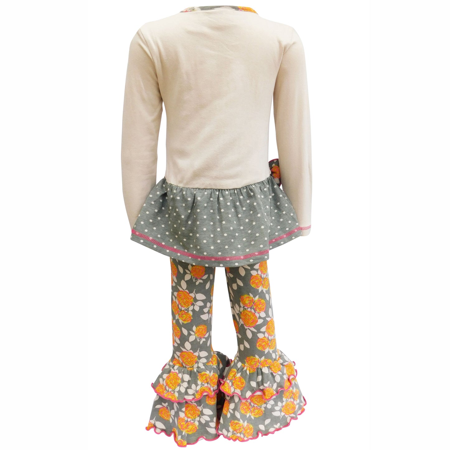 AnnLoren Girls Vintage Floral Polka Dots Tunic & Ruffle Pant Clothing Set 2/3T-9/10